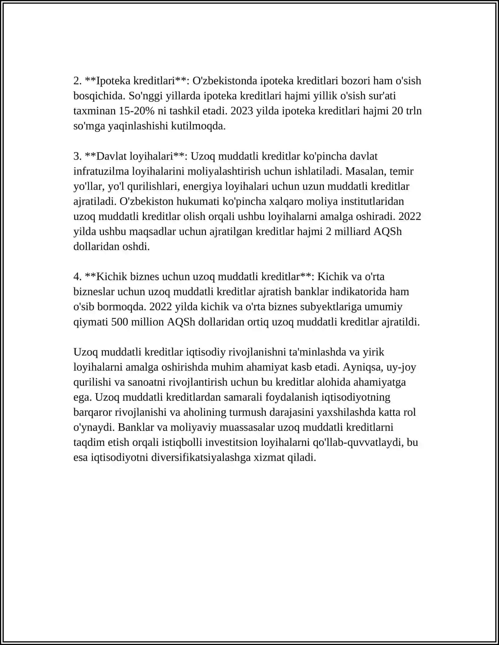 BANKLARDA UZOQ MUDDATLI KREDITLARNI RASMIYLASHTIRISH VA HISOBGA OLISH TARTIBI 4