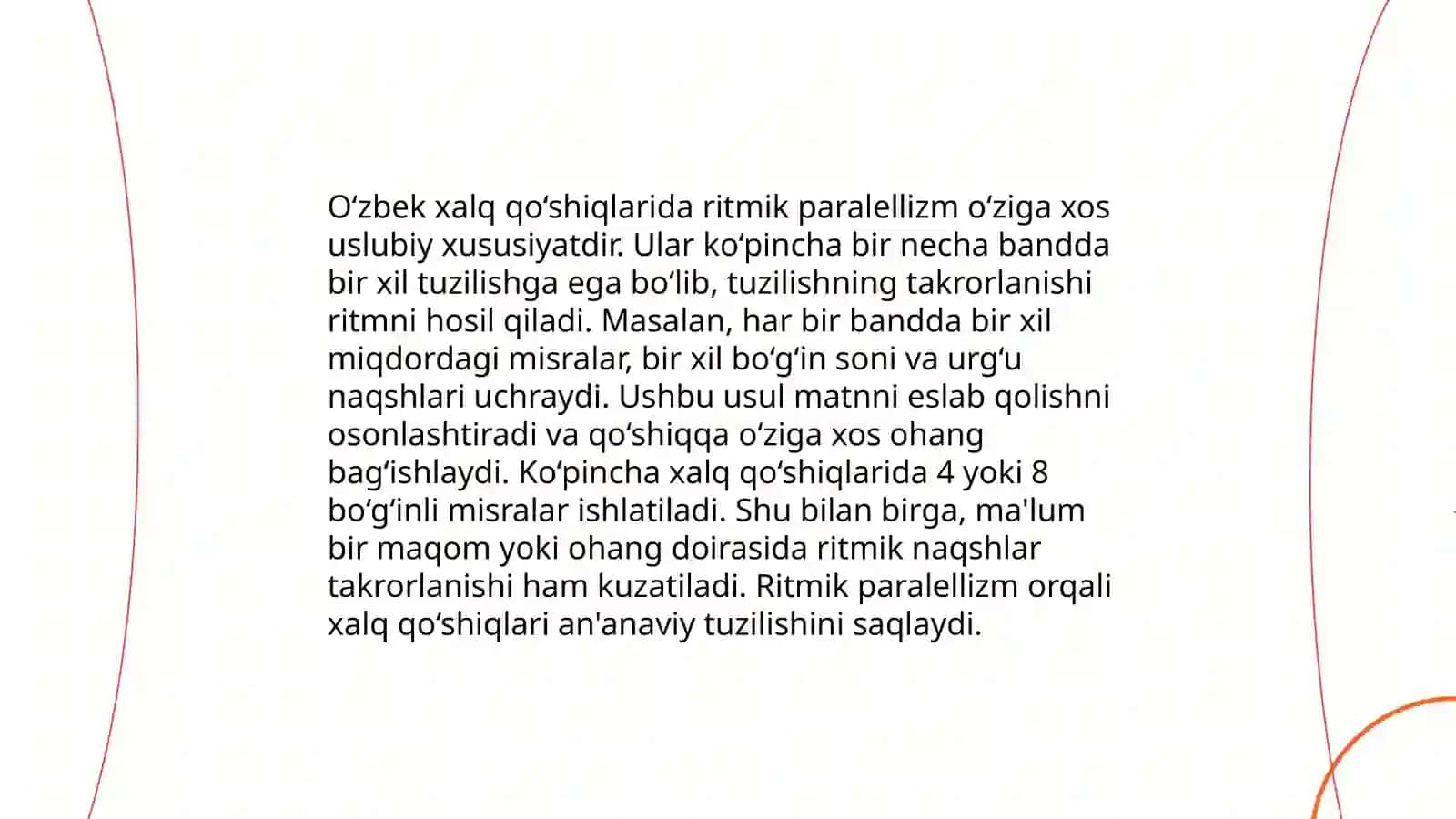Paralellizm - o‘zbek xalq qo‘shiqlarining 4