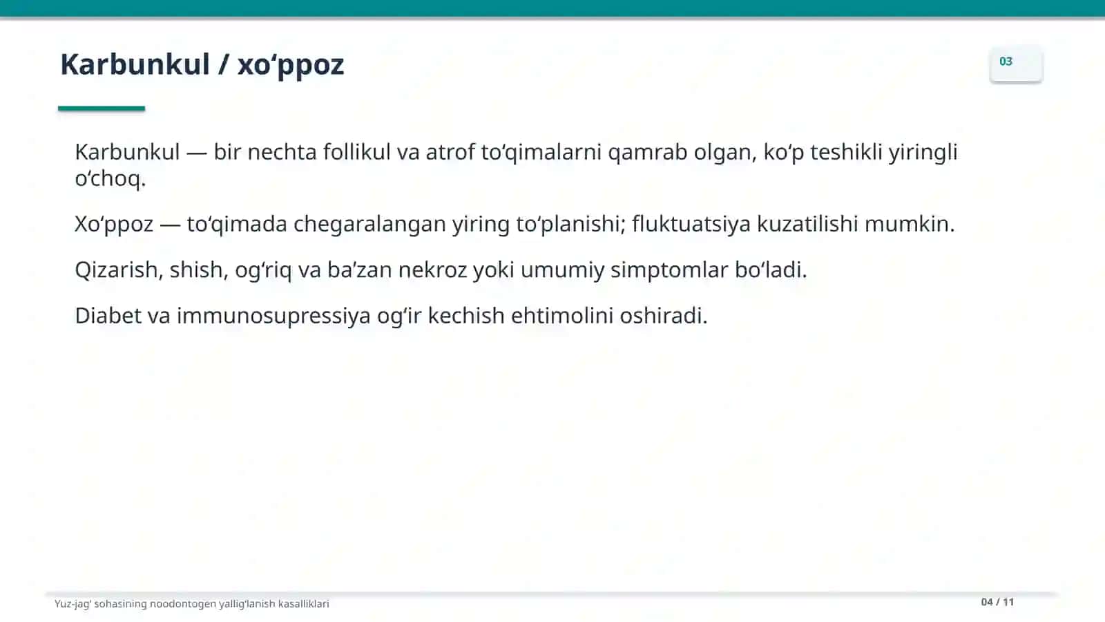 Yuz-jag' sohasining noodontigen yalligʻlanish kasalliklari 4