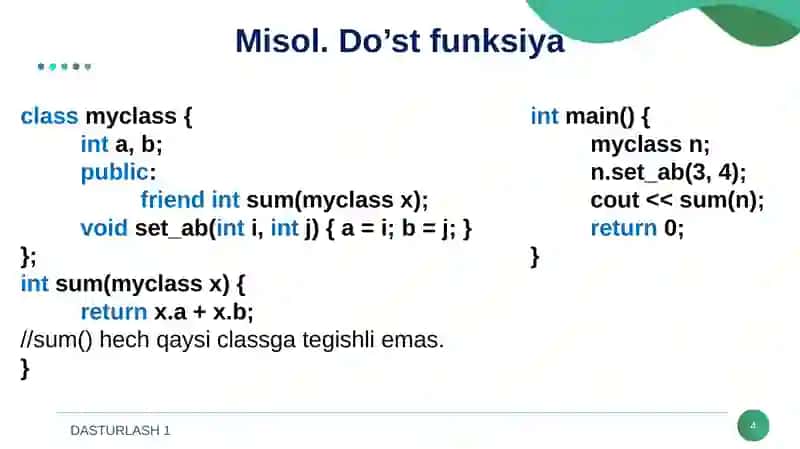 DO‘ST FUNKSIYA VA DO‘ST SINFLAR 4