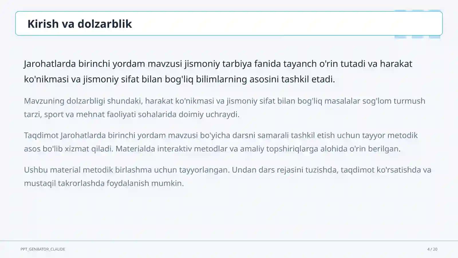 Jarohatlarda birinchi yordam (9-sinf) 4