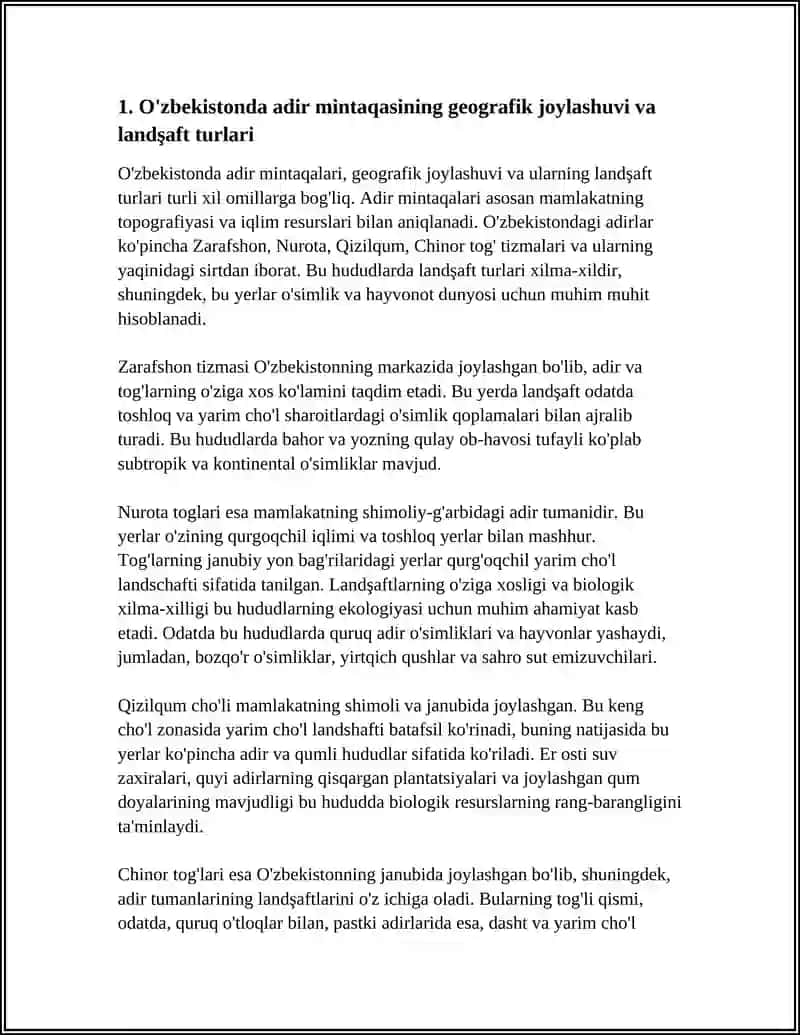 ÓZBEKISTONDA ADIR MINTAQISI LANDSHAFTLARI VA ULARDA TIRIK ORGANIZIMLARI 4