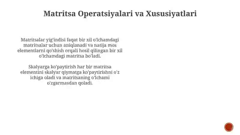 Matritsalar va transformatsiya tahlili 4