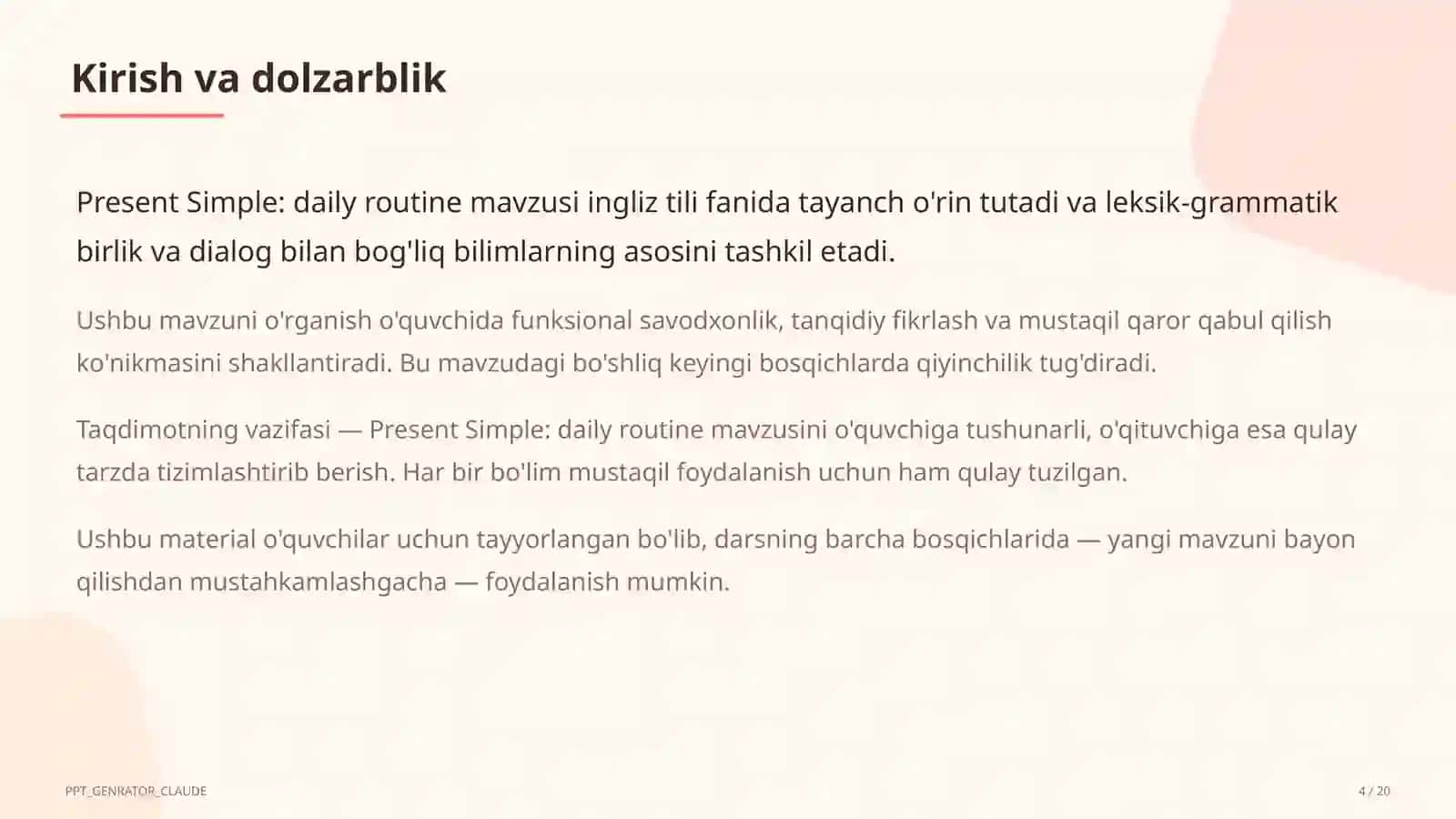 Present Simple: daily routine (3-sinf) 4