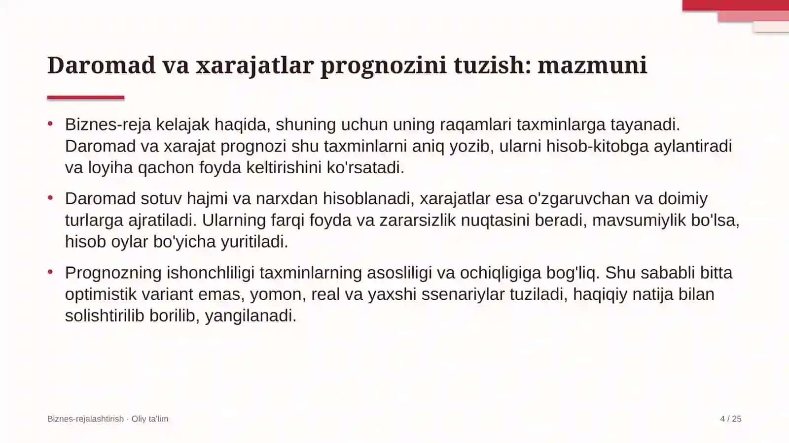 Kempinglarda daromad va xarajatlar prognozini tuzish 4