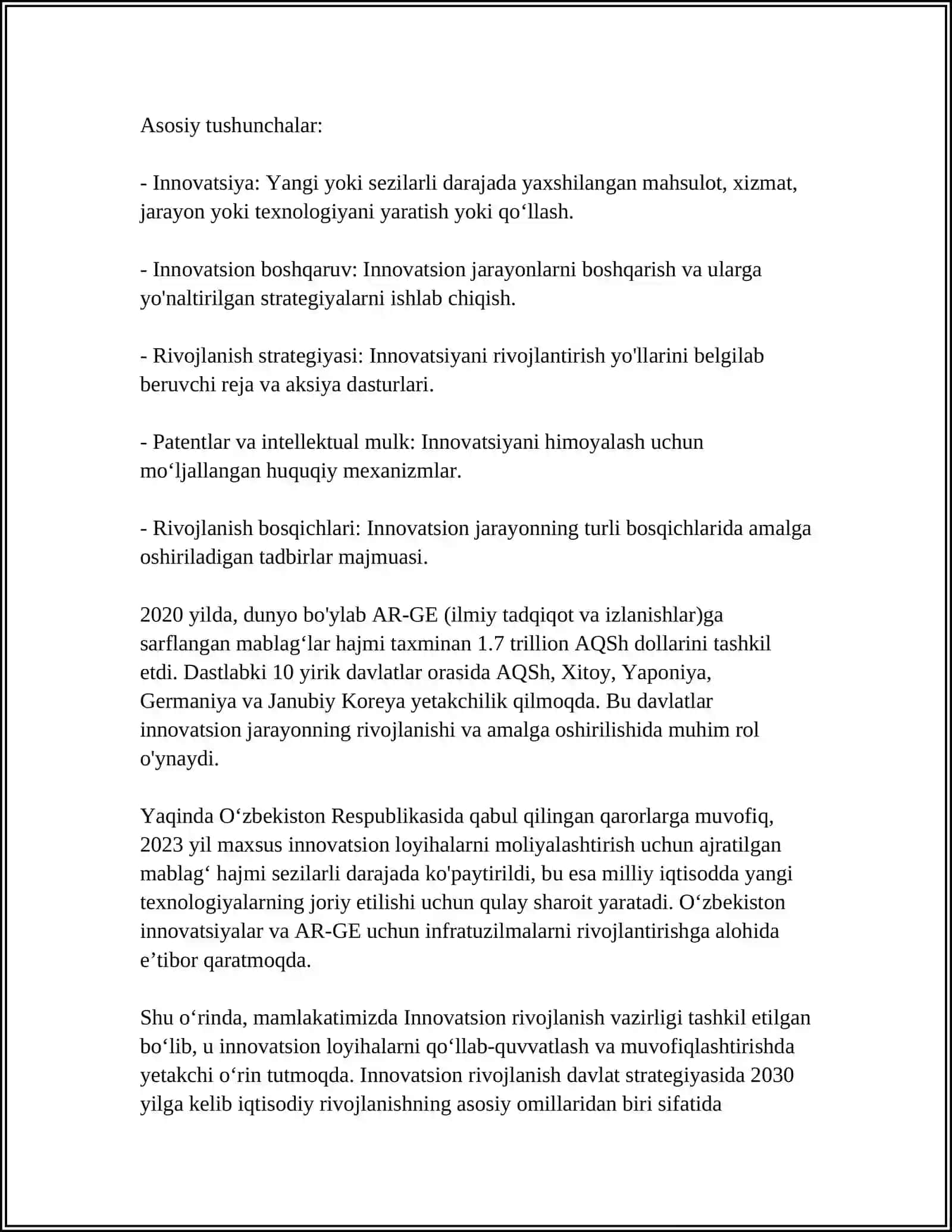 INNAVATSION JARAYONLAR VA ULARNING IQTISODIYOTGA TASIRI 4
