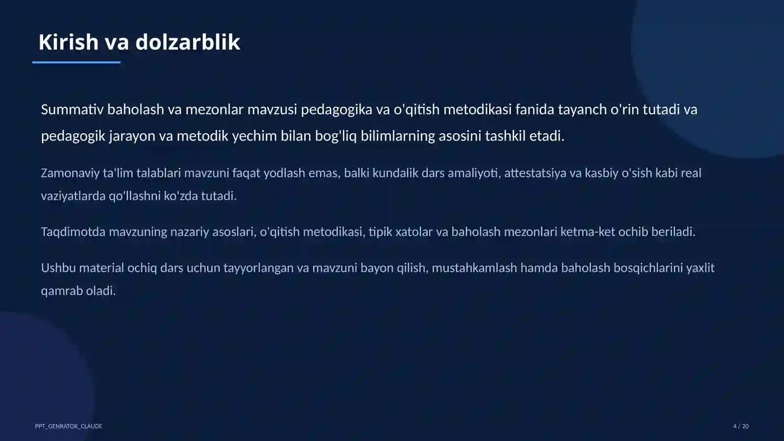 Summativ baholash va mezonlar 4
