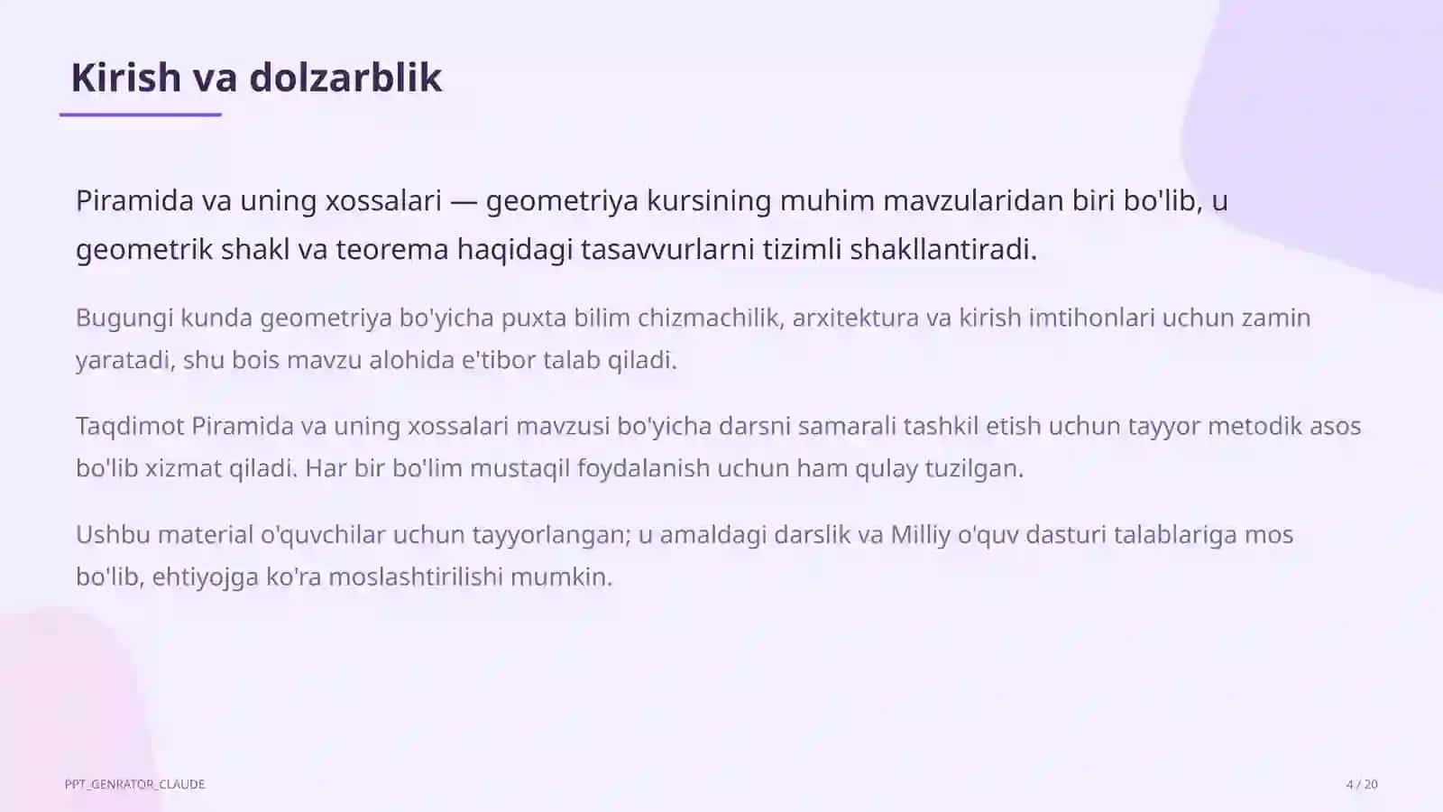 Piramida va uning xossalari (10-sinf) 4