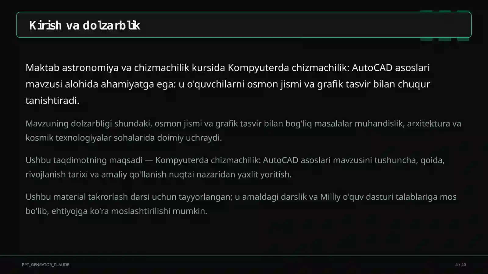 Kompyuterda chizmachilik: AutoCAD asoslari (9-sinf) 4
