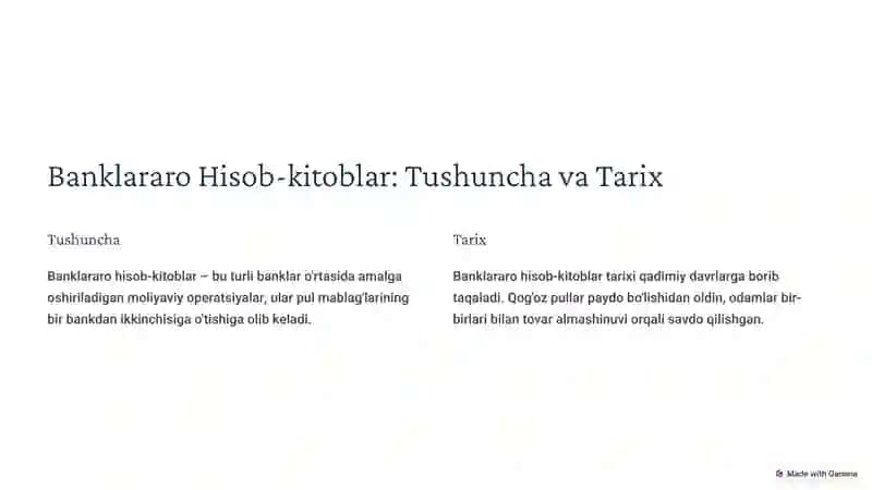 Banklararo hisob-kitoblarning mazmuni va banklar o’rtasida o’zaro hisob-kitoblarning vujudga kelish asoslari. 4