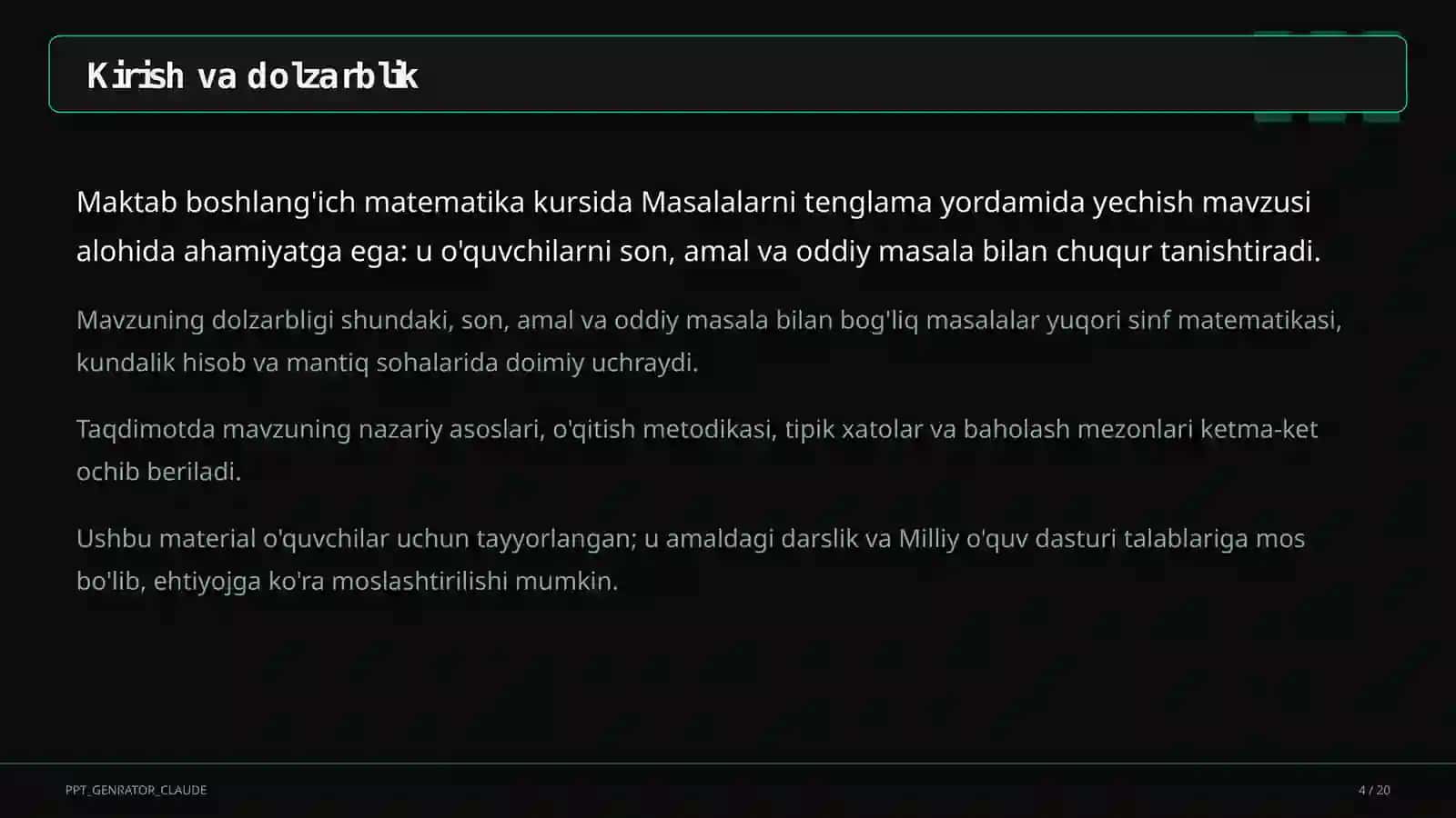Masalalarni tenglama yordamida yechish (3-sinf) 4