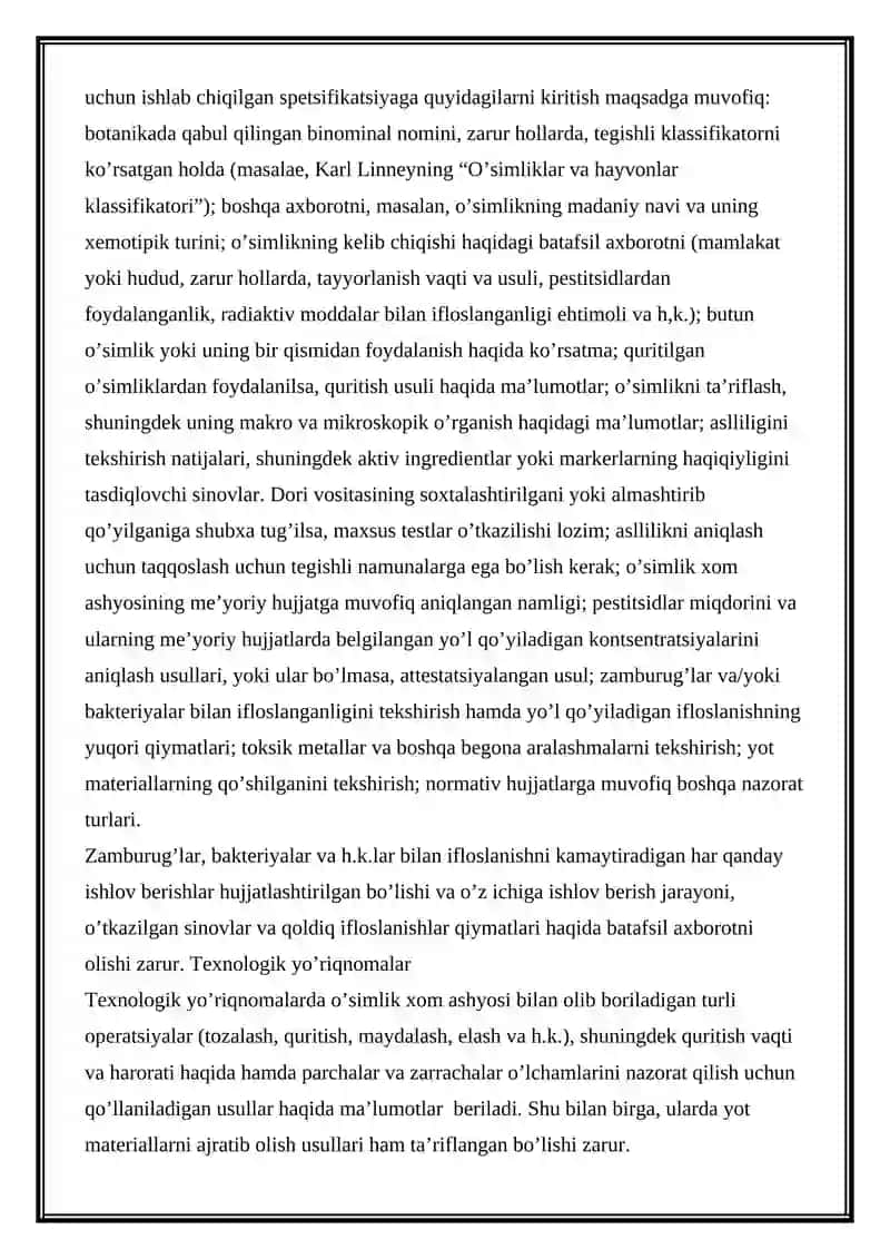 O'simlik xom ashyosidan tayyor dorilar shakllarini ishlab chiqarishdagi mehnat gigiyenasi 4