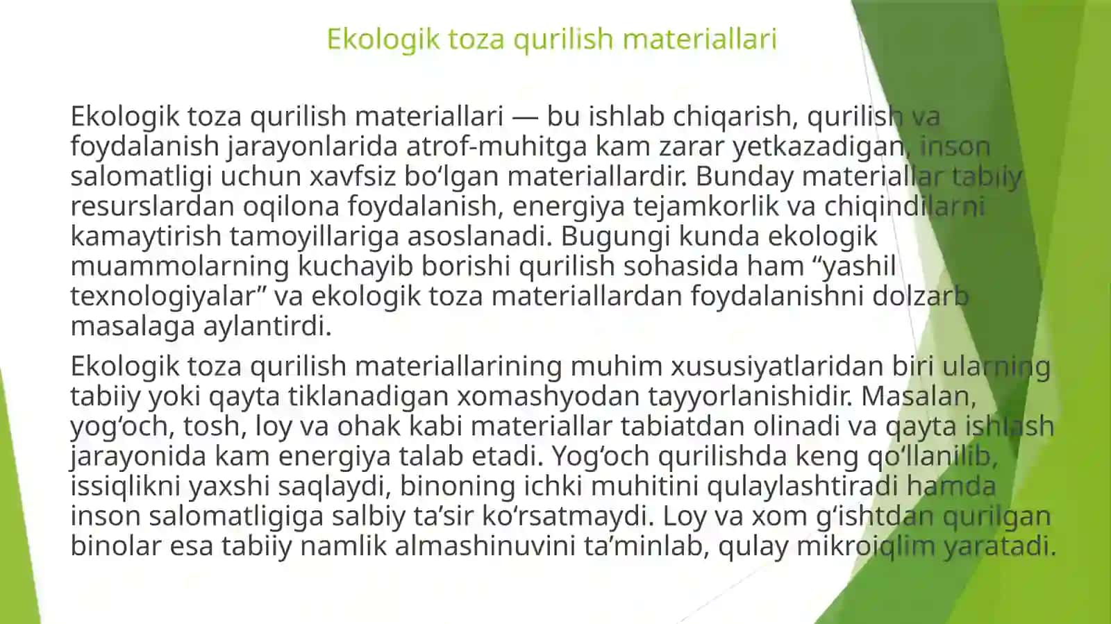 4-Amaliy mashg’ulotQurilish materiallarini ishlab chiqarish va ekalogiyasi 4