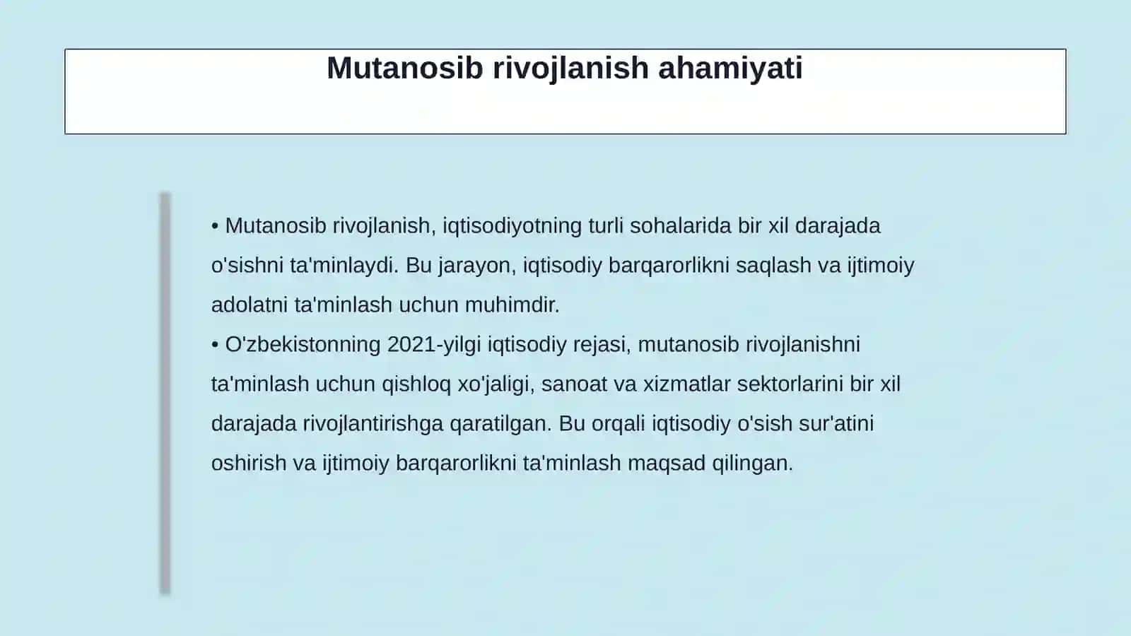 Milliy iqtisodiyotning muvozanatli va mutanosibli rivojlanishi Iqtisodiyot nazariyasi 4