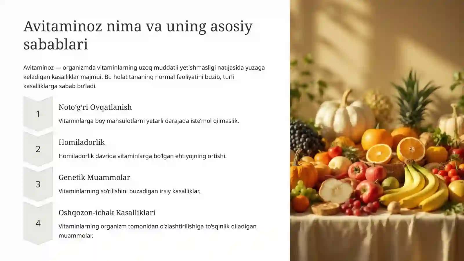 Dori vositalari va ularni noto‘g‘ri iste’mol qilish natijasida zararlanish hamda Avitaminoz 4