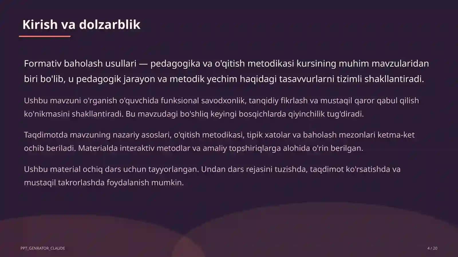 Formativ baholash usullari 4