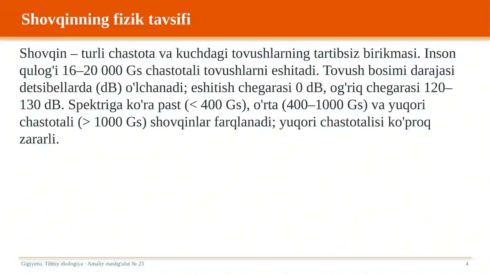 Shovqin va tebranishning organizmga ta'siri va gigiyenik me'yorlash 4