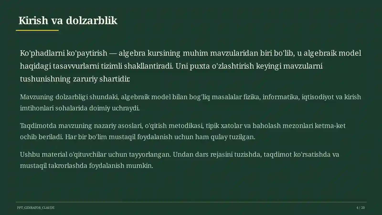 Ko'phadlarni ko'paytirish (7-sinf) 4
