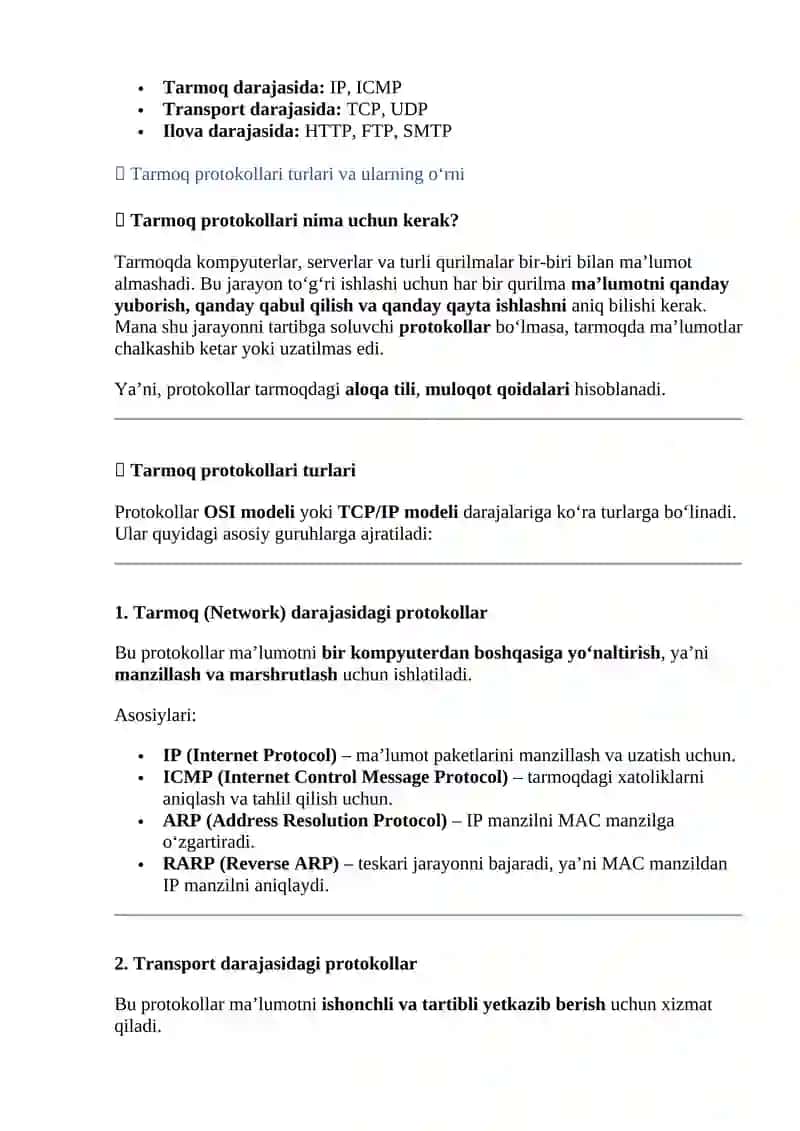 Tarmoq protokoli va marshrutlash protokollari 4