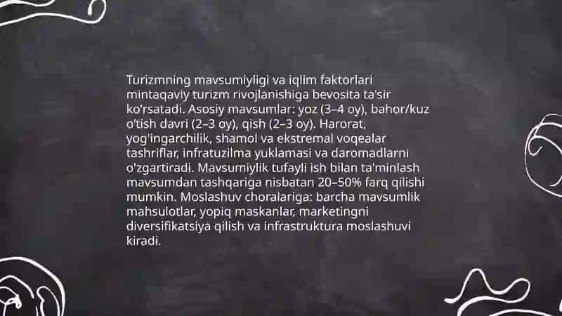 Iqlim omillarini mintaqaviy turizm rivojlanish omillariga ta'siri 4