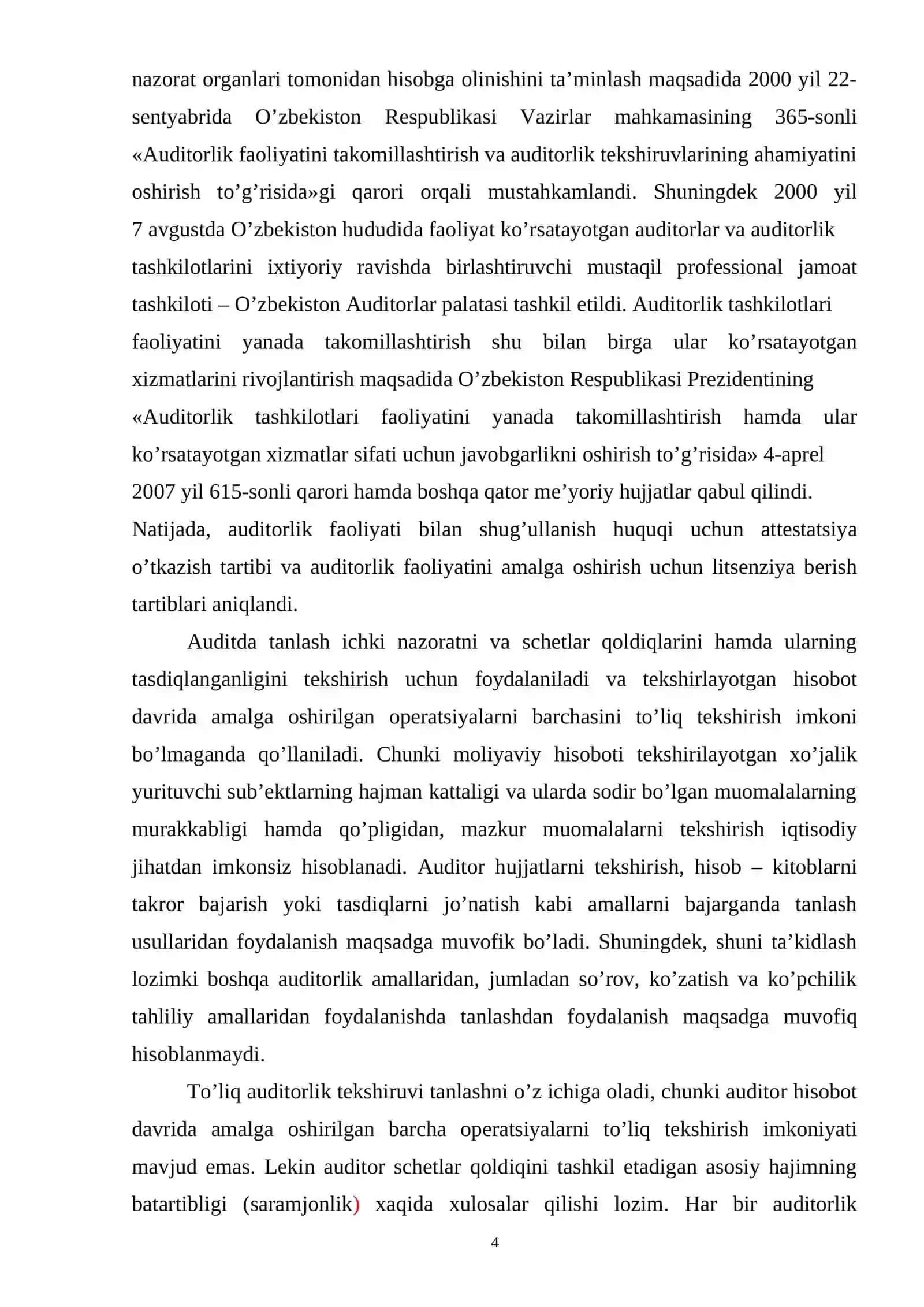 Auditorlik tanlash uslubini shakllantirish, tanlash xatarlar va natijalarni baholash 4