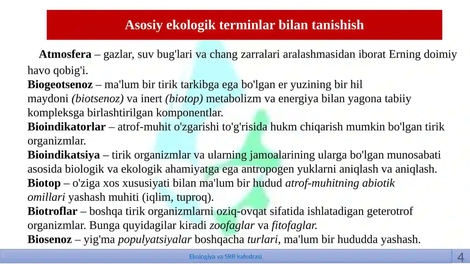 EKOLOGIK TERMINLAR BILAN TANISHISH 4