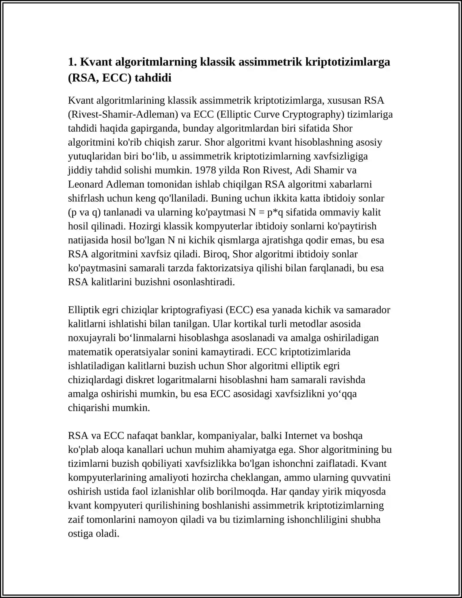 QUANTUM ALGORITMLARINING KLASSIK KRIPTOTIZIMLARGA TAHDIDI, ZAMONAVIY KRIPTOANALIZ USULLARINING AVTOMAT MODELLAR ORQALI TAHLILI 4