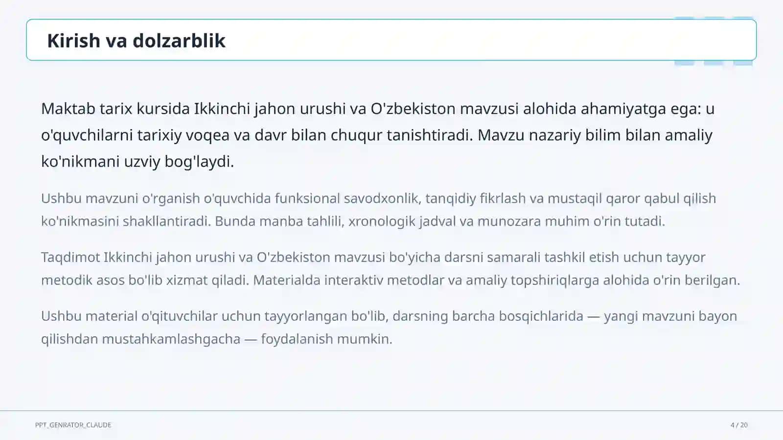 Ikkinchi jahon urushi va O'zbekiston (10-sinf) 4
