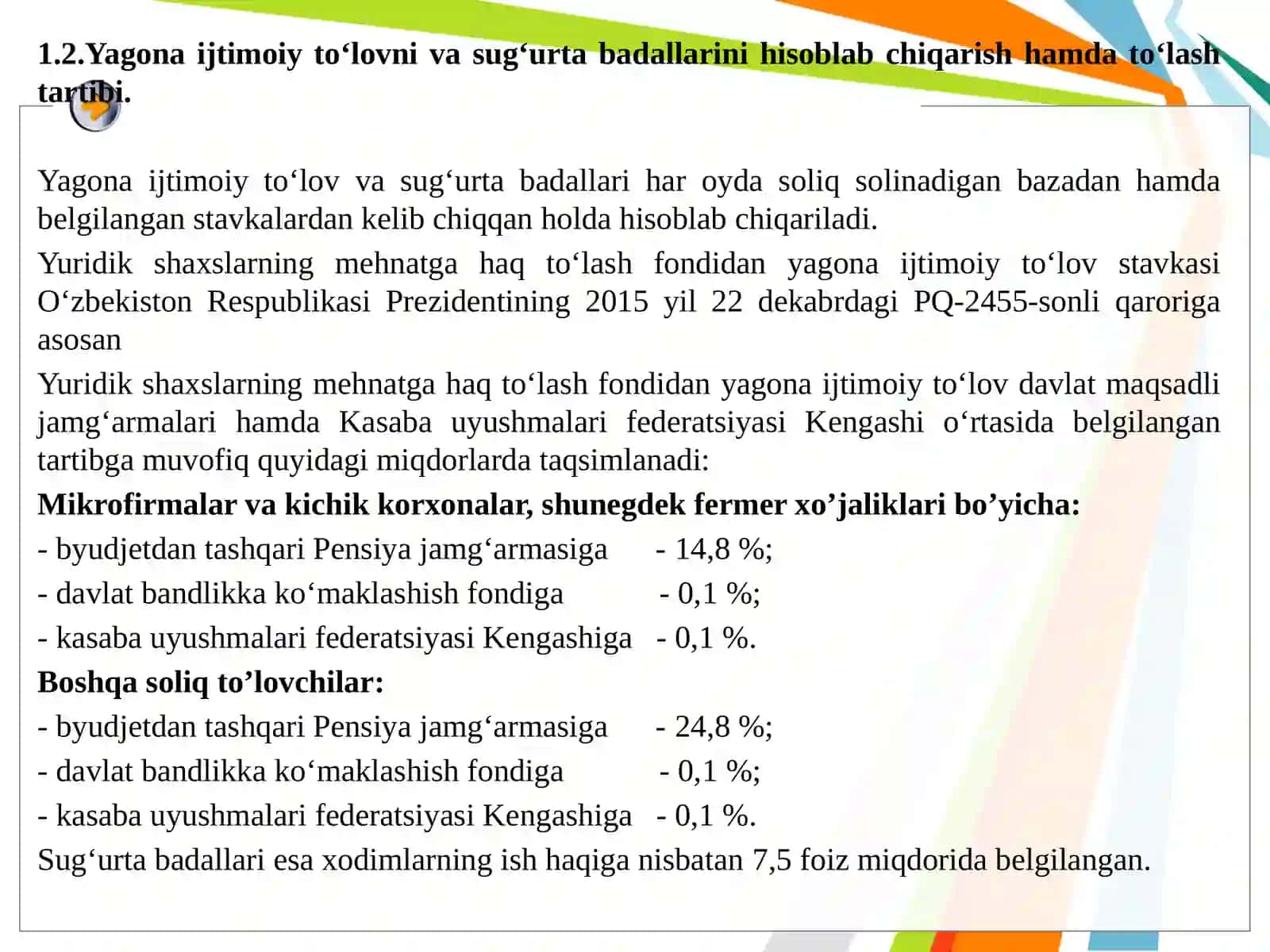 BYUDJETDANTASHQARI FONDLARGA MAJBURIY TO’LOVLAR VA AJRATMALAR 4