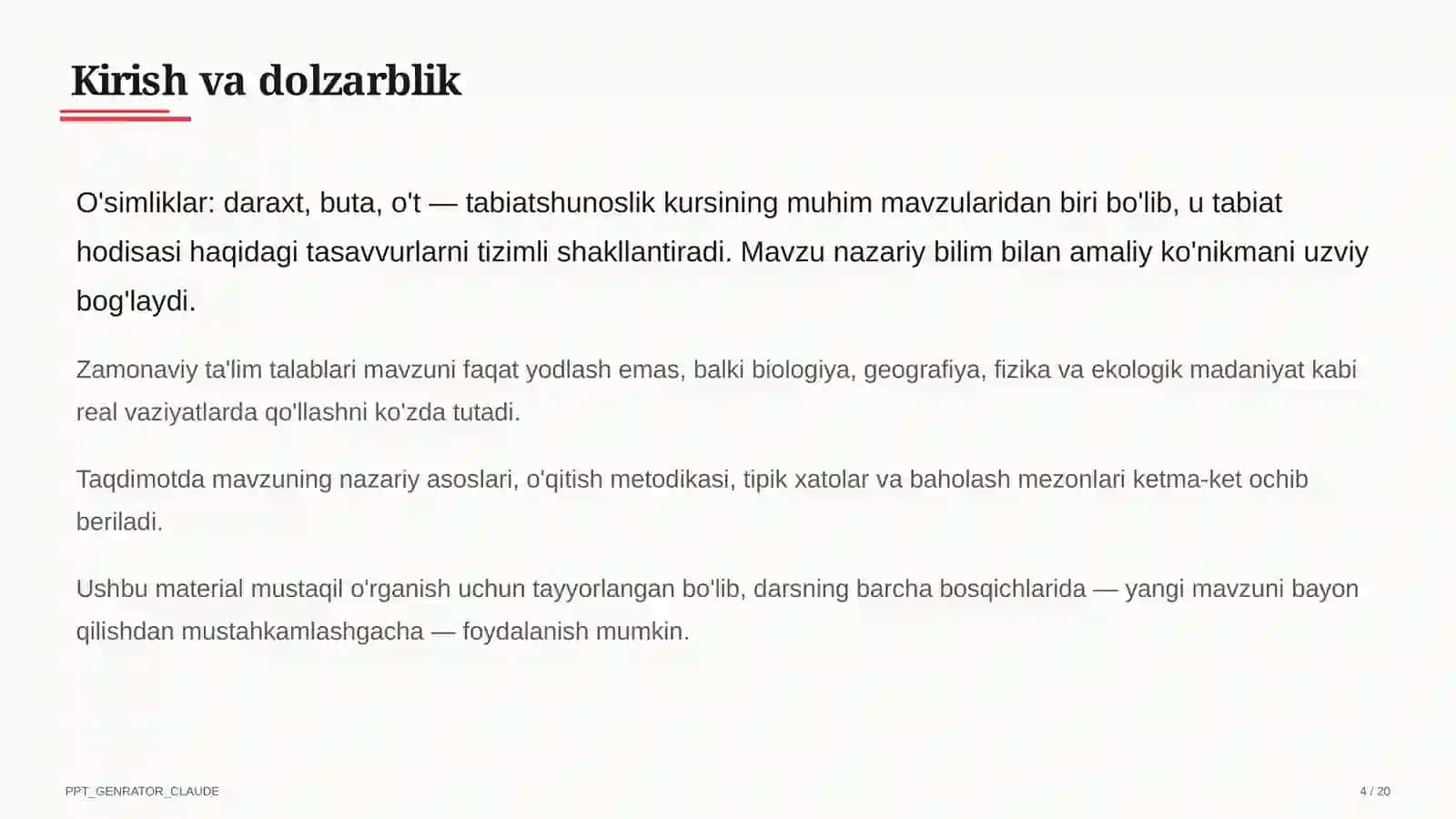 O'simliklar: daraxt, buta, o't (1-sinf) 4