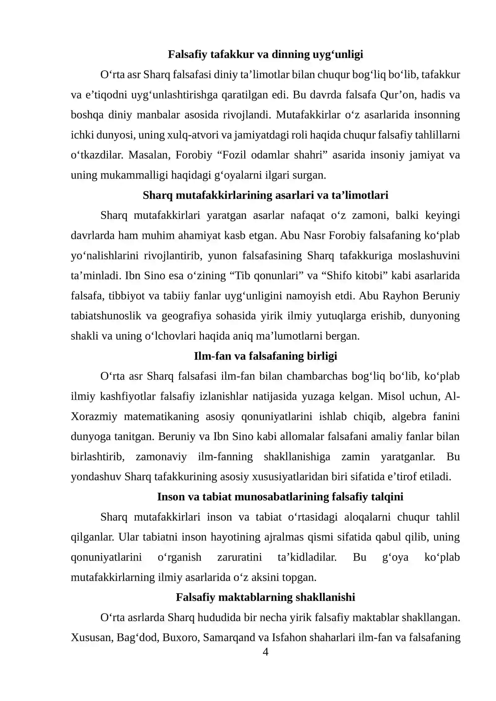 "O‘rta asr Sharq falsafasi va uyg‘onish davri xususiyatlari" REFERATI 4