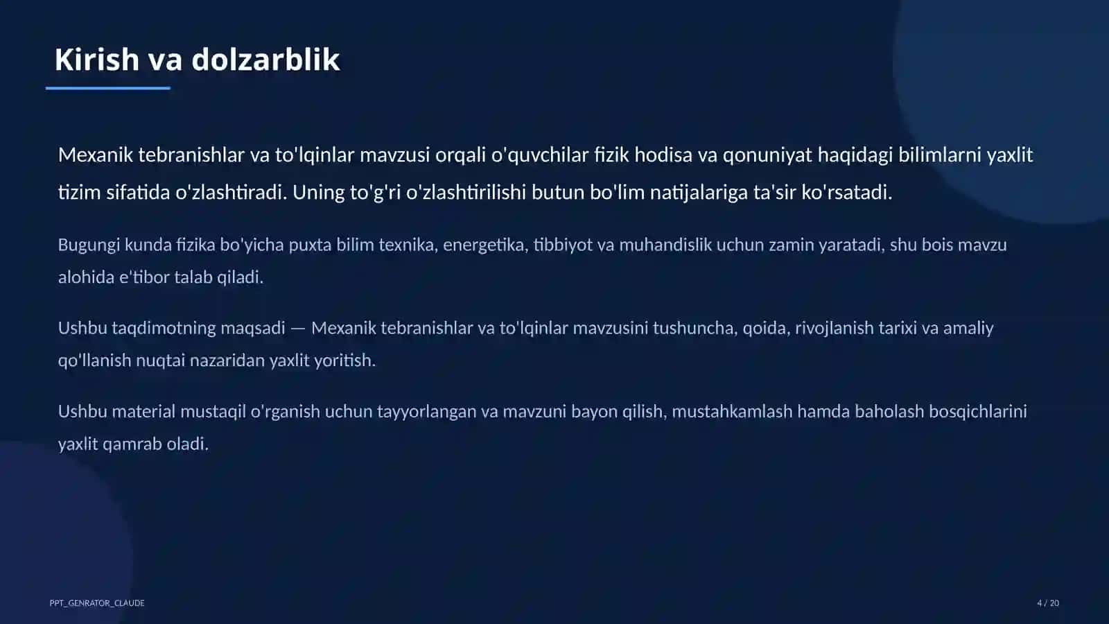 Mexanik tebranishlar va to'lqinlar (9-sinf) 4