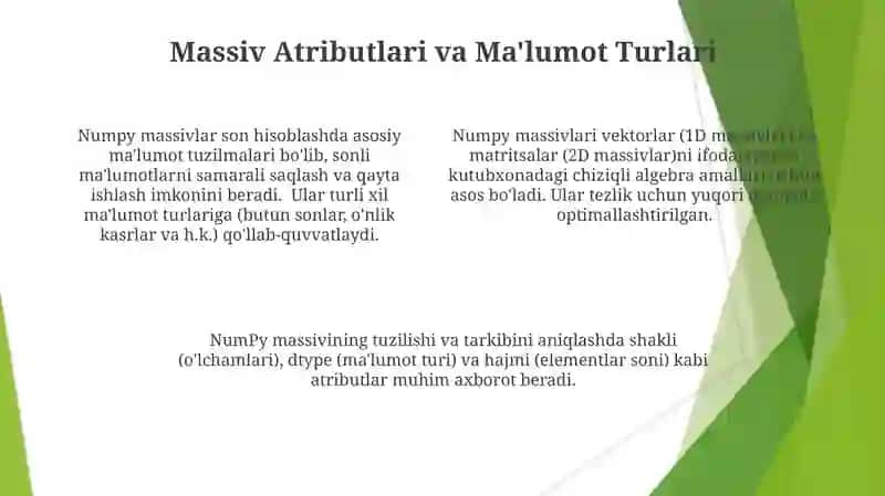 NumPy massivlar va matritsalar bilan ishlash 4