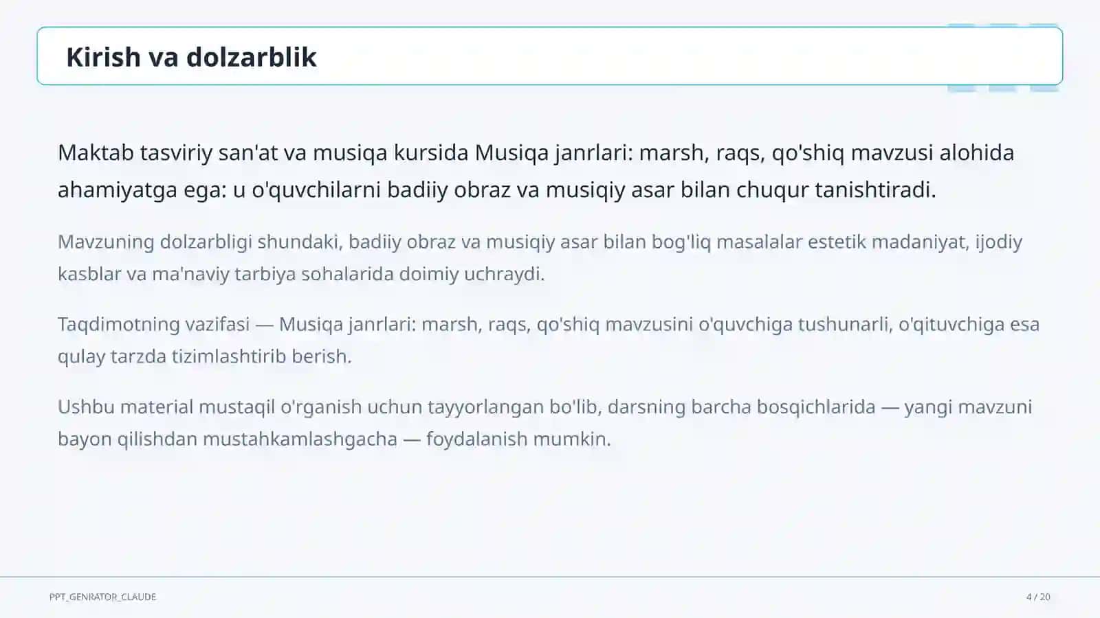 Musiqa janrlari: marsh, raqs, qo'shiq (4-sinf) 4