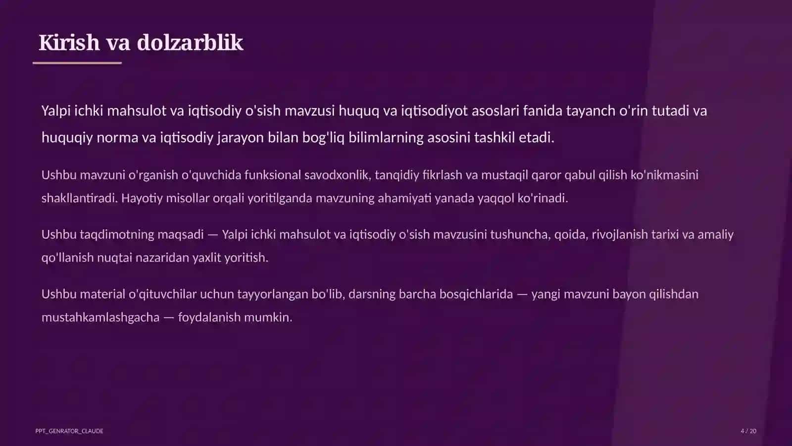 Huquq va iqtisodiyot asoslari (9–11) — o'qituvchilar uchun 4