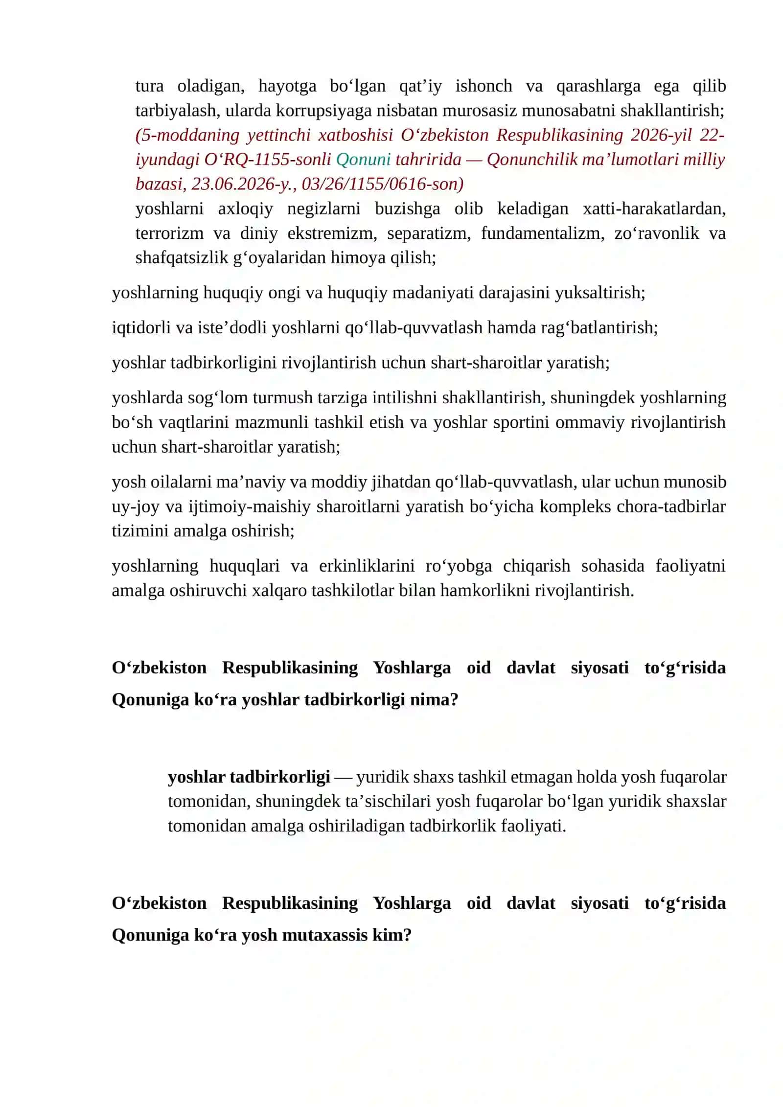 "Yoshlar yetakchisi" suhbat savollari va javoblari 2026 4