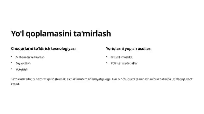 Yo'l xo'jaligi ishchilarining asosiy vazifalari va kunlik ish tartibi 4