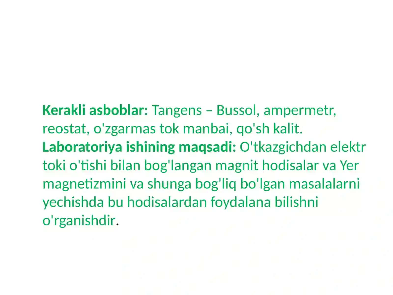 Laboratoriya Ishi: Yer Magnit Maydon Kuchlanganligining Gorizontal Tashkil Etuvchisini Aniqlash 4