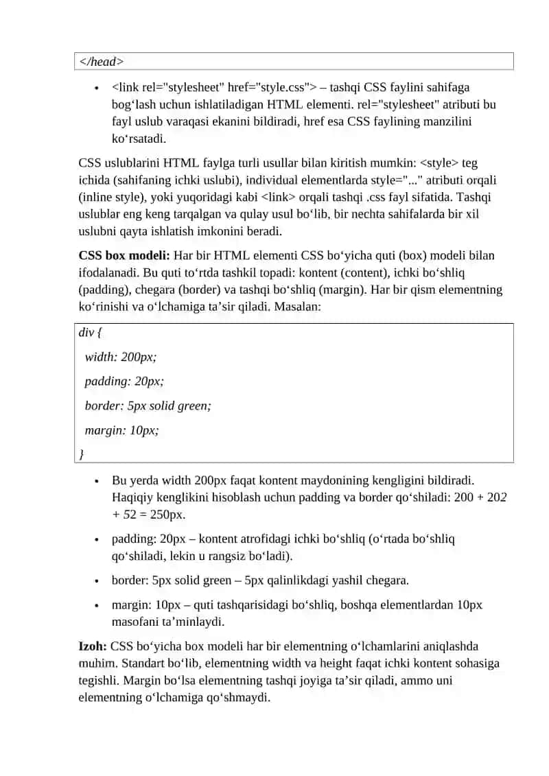 Veb dasturlash asoslari: HTML, CSS va JavaScript 4