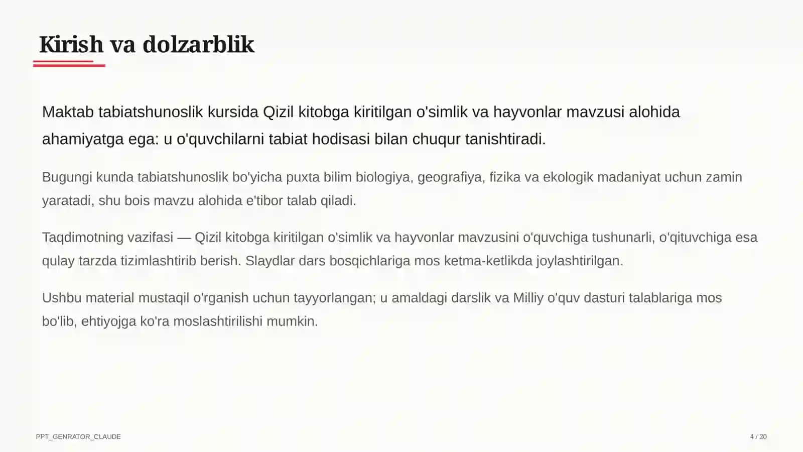Qizil kitobga kiritilgan o'simlik va hayvonlar (4-sinf) 4