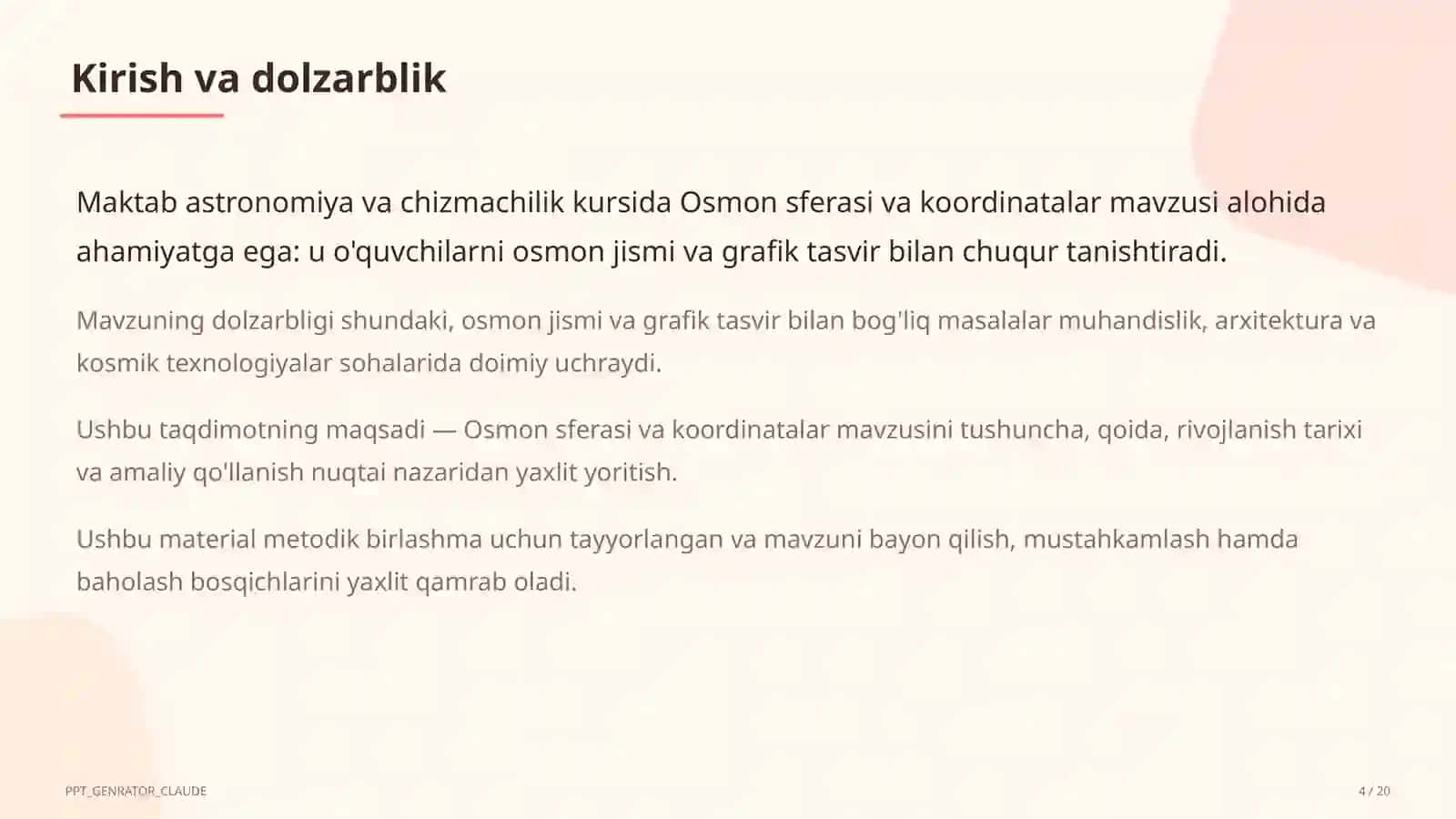 Osmon sferasi va koordinatalar (10-sinf) 4