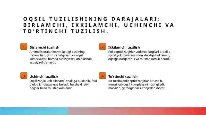 Oqsilning biokimyoviy tuzilishi funksiyalari va strukturasi 4