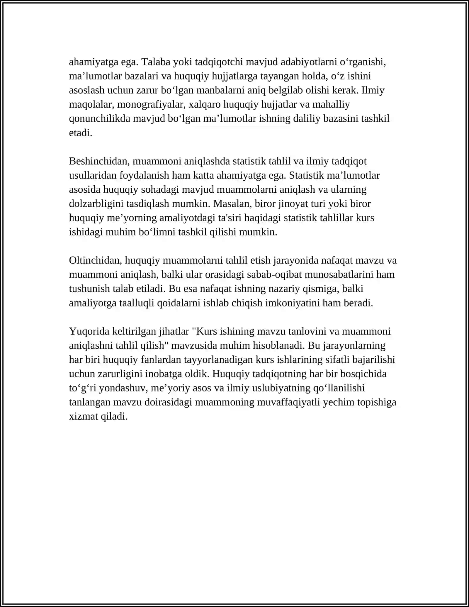 HUQUQIY FANLARDAN TAYYORLANGAN KURS ISHLARINI TAHLIL QILISH 4