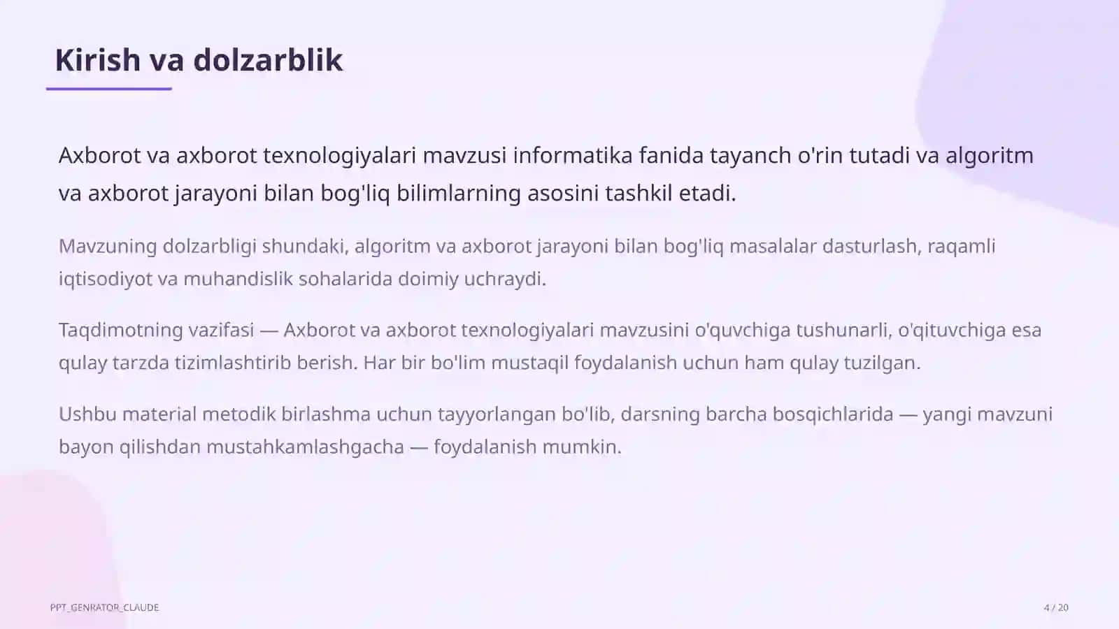 Informatika va axborot texnologiyalari (5–11) — metodik birlashma uchun 4