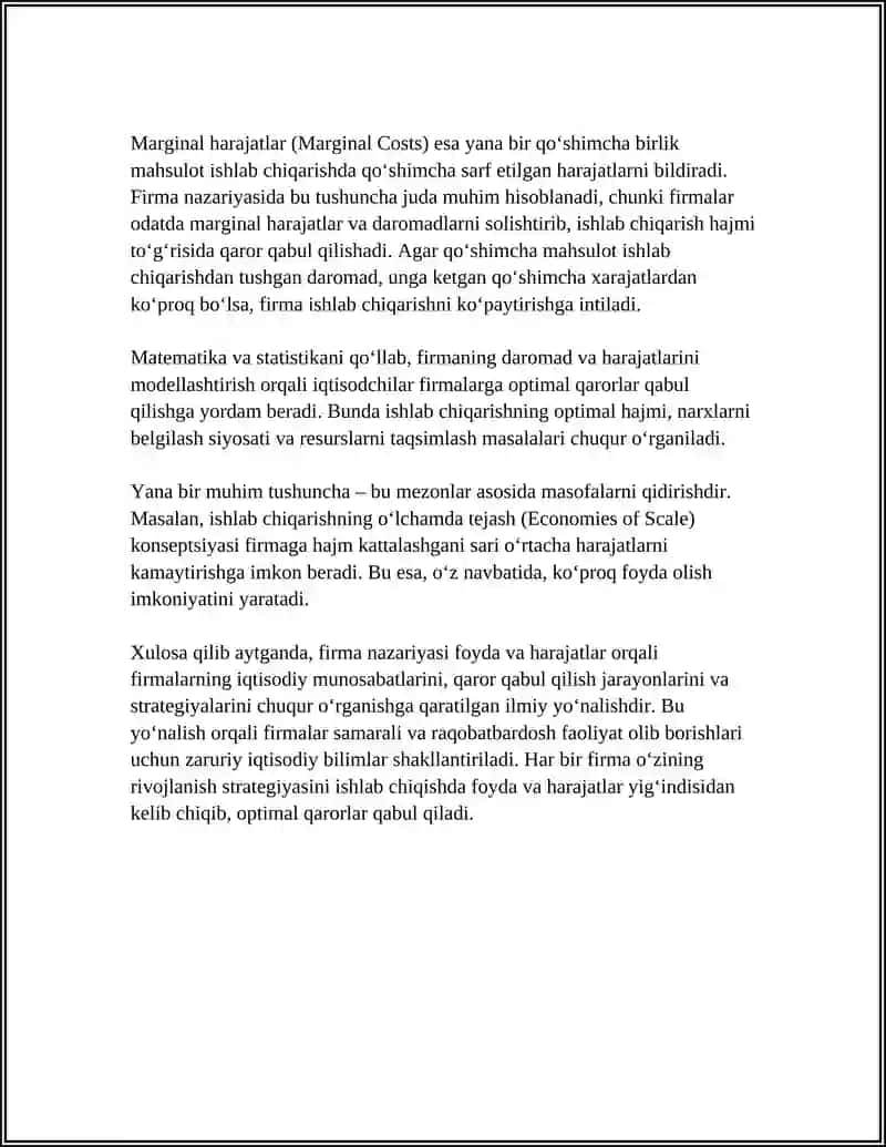 FIRMA NAZARYASI FOYDA VA HARAJATLAR TARIXI 4