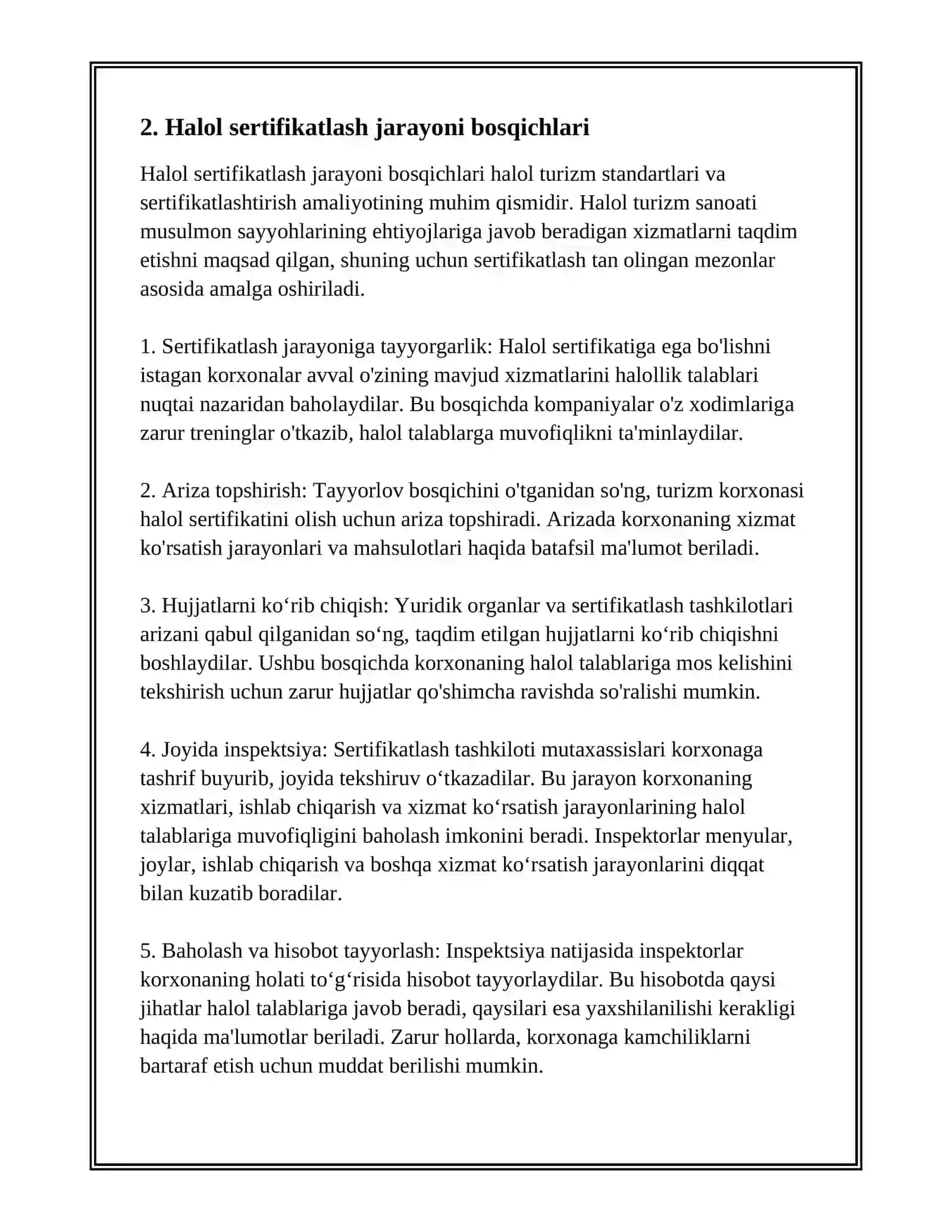 HALOL TURIZM STANDARTLARI VA SERTIFIKATLASHTIRISH AMALIYOTI 4
