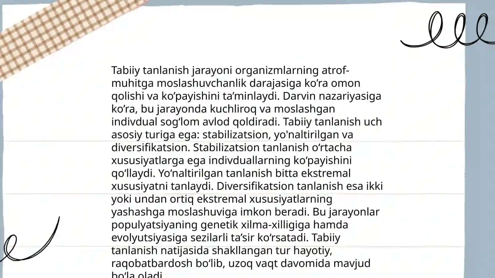 Evolyutsiyaning harakatlantiruvchi kuchlari, yashash uchun kurash va tabiiy tanlanish 4