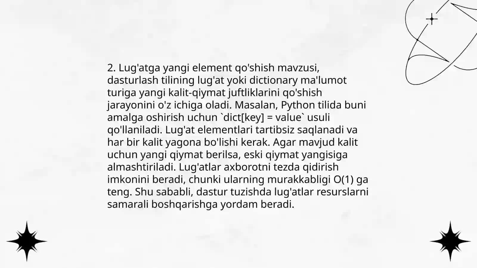 Paython dasturlash tilida luģat va tòplamlar 4