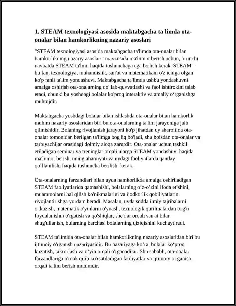 STEAM Texnologiyasida Ota-onalar bilan Hamkorlikning Nazariy Asoslari 4