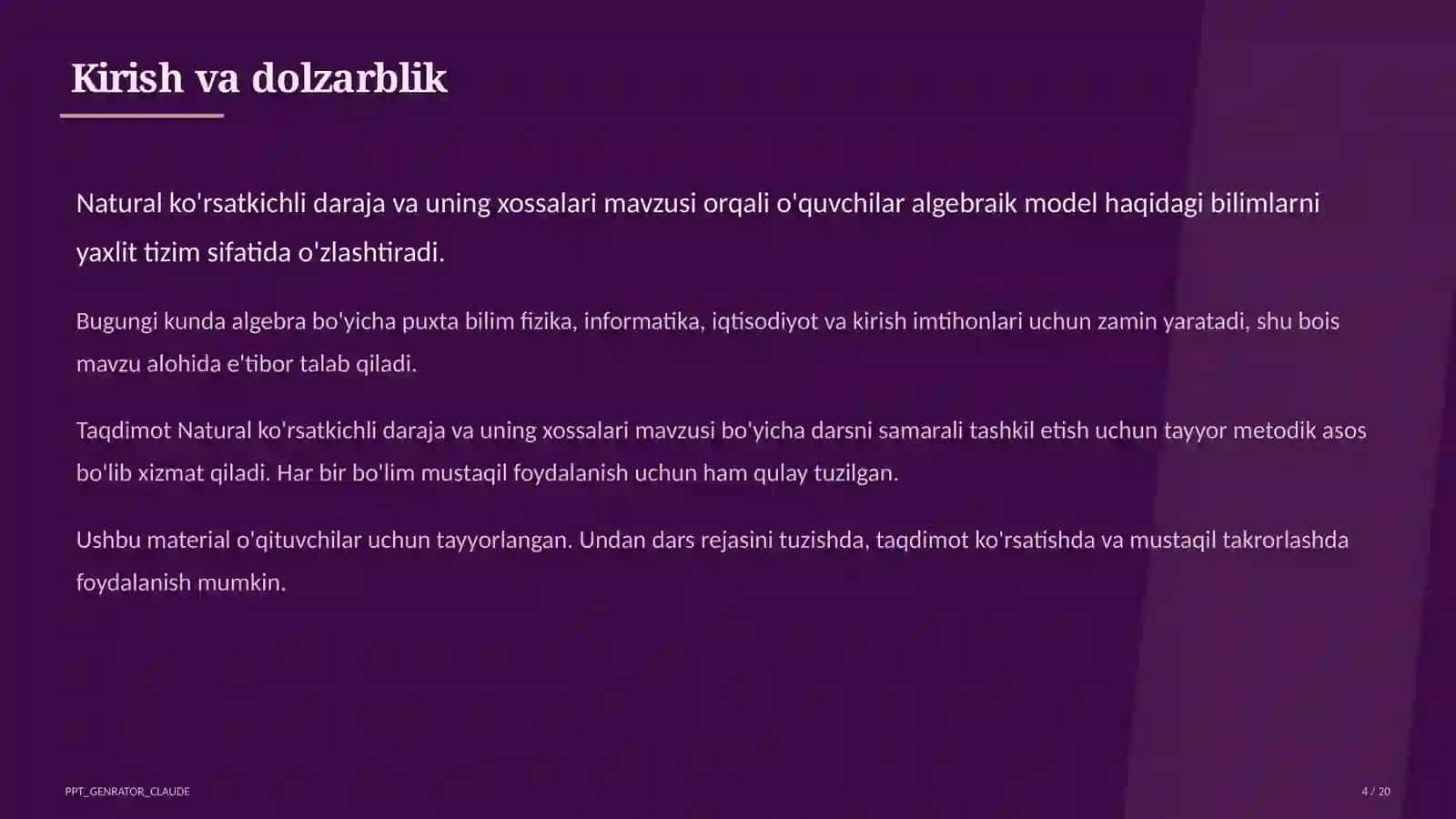 Natural ko'rsatkichli daraja va uning xossalari (7-sinf) 4